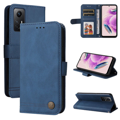 For Xiaomi Redmi Note 12S 4G Skin-touch Phone Case Imprinted Lines Stand PU Leather Wallet Cover