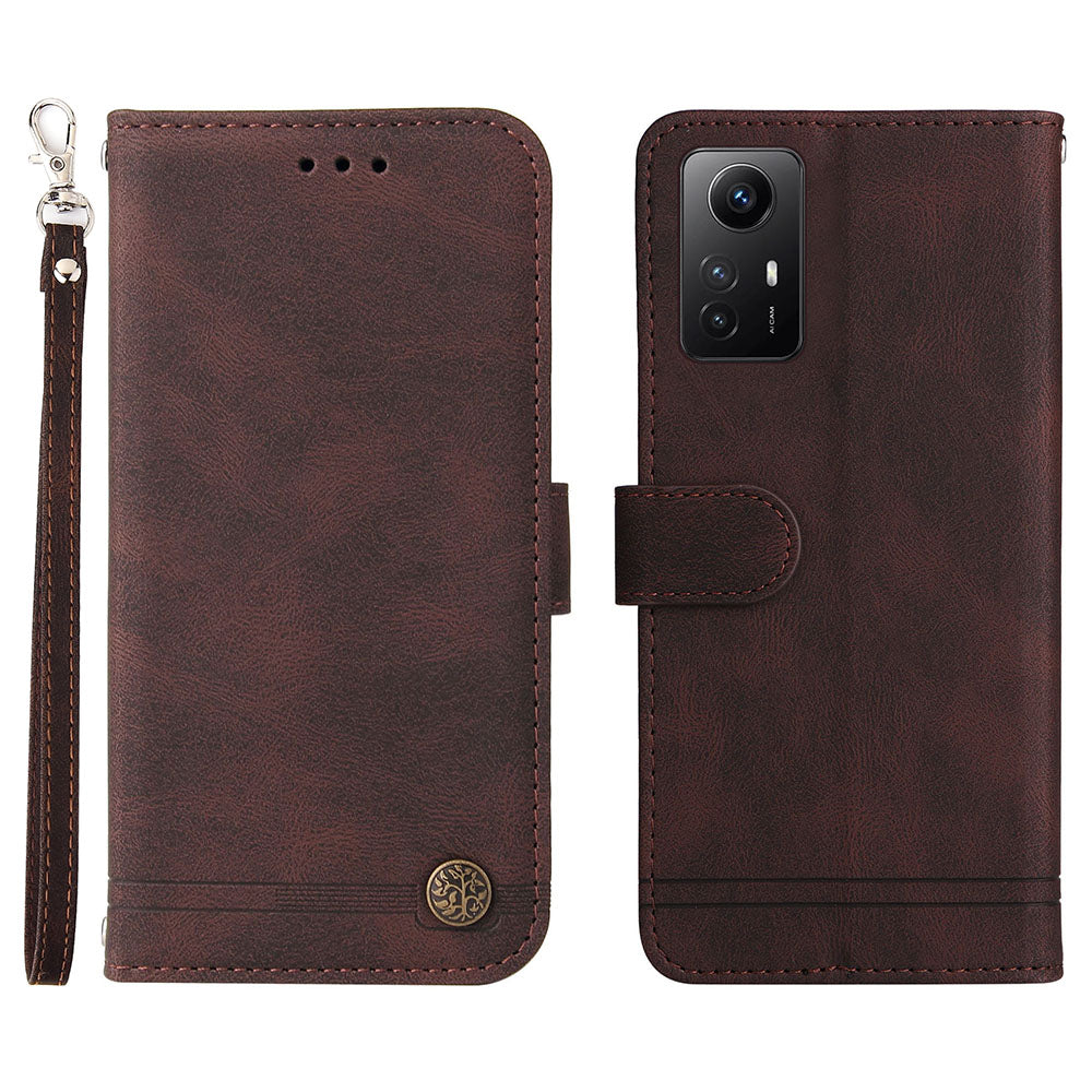 For Xiaomi Redmi Note 12S 4G Skin-touch Phone Case Imprinted Lines Stand PU Leather Wallet Cover