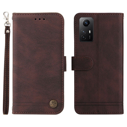 For Xiaomi Redmi Note 12S 4G Skin-touch Phone Case Imprinted Lines Stand PU Leather Wallet Cover