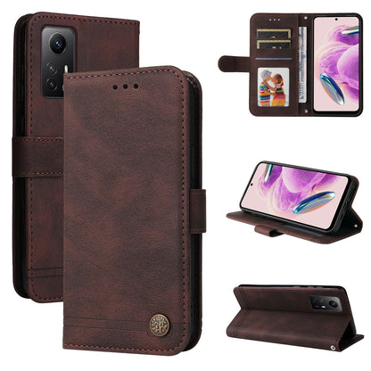 For Xiaomi Redmi Note 12S 4G Skin-touch Phone Case Imprinted Lines Stand PU Leather Wallet Cover