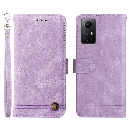 For Xiaomi Redmi Note 12S 4G Skin-touch Phone Case Imprinted Lines Stand PU Leather Wallet Cover