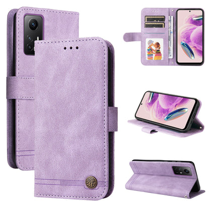 For Xiaomi Redmi Note 12S 4G Skin-touch Phone Case Imprinted Lines Stand PU Leather Wallet Cover