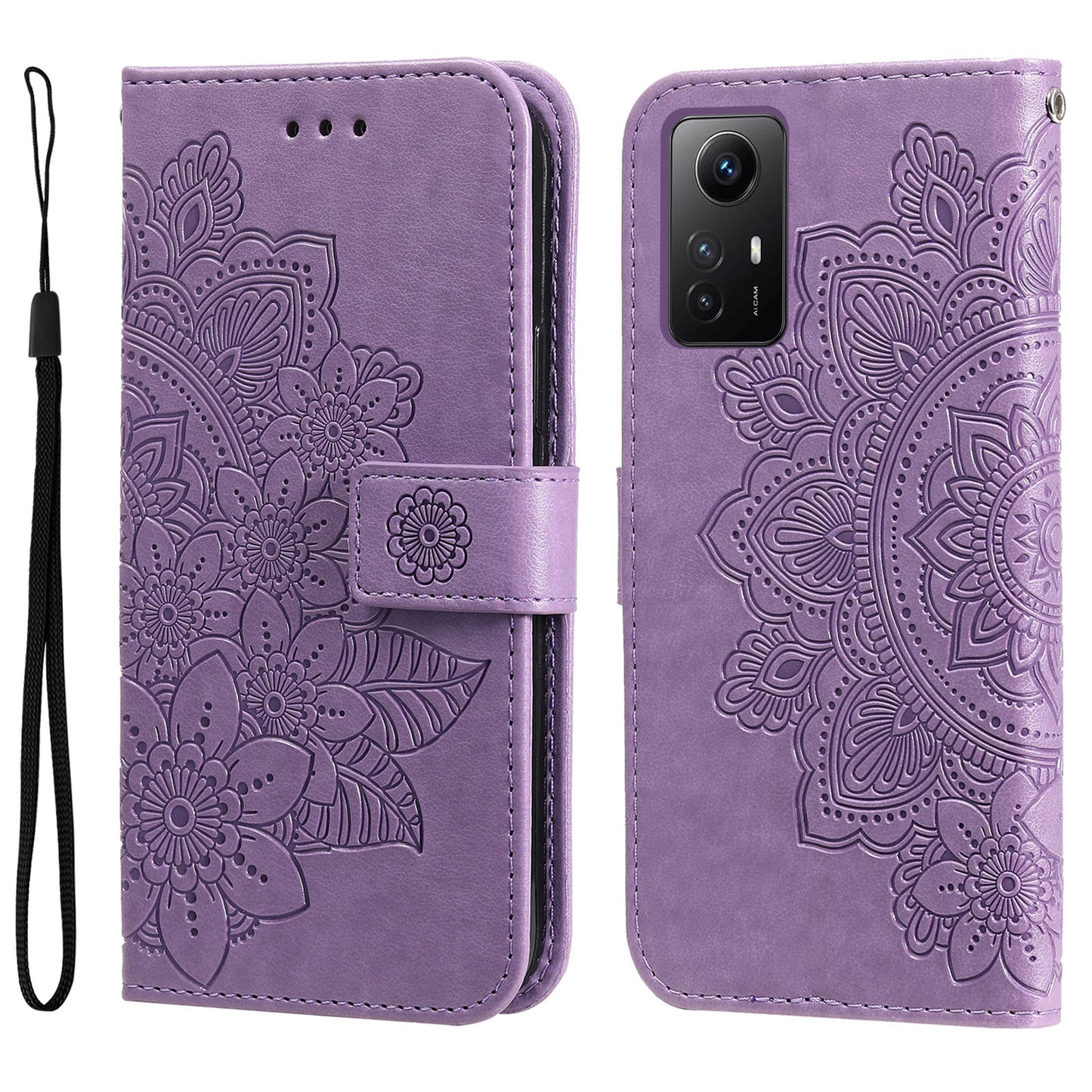 For Xiaomi Redmi Note 12S 4G Anti-Dust PU Leather Cover Flower Imprinting Phone Stand Wallet Phone Case