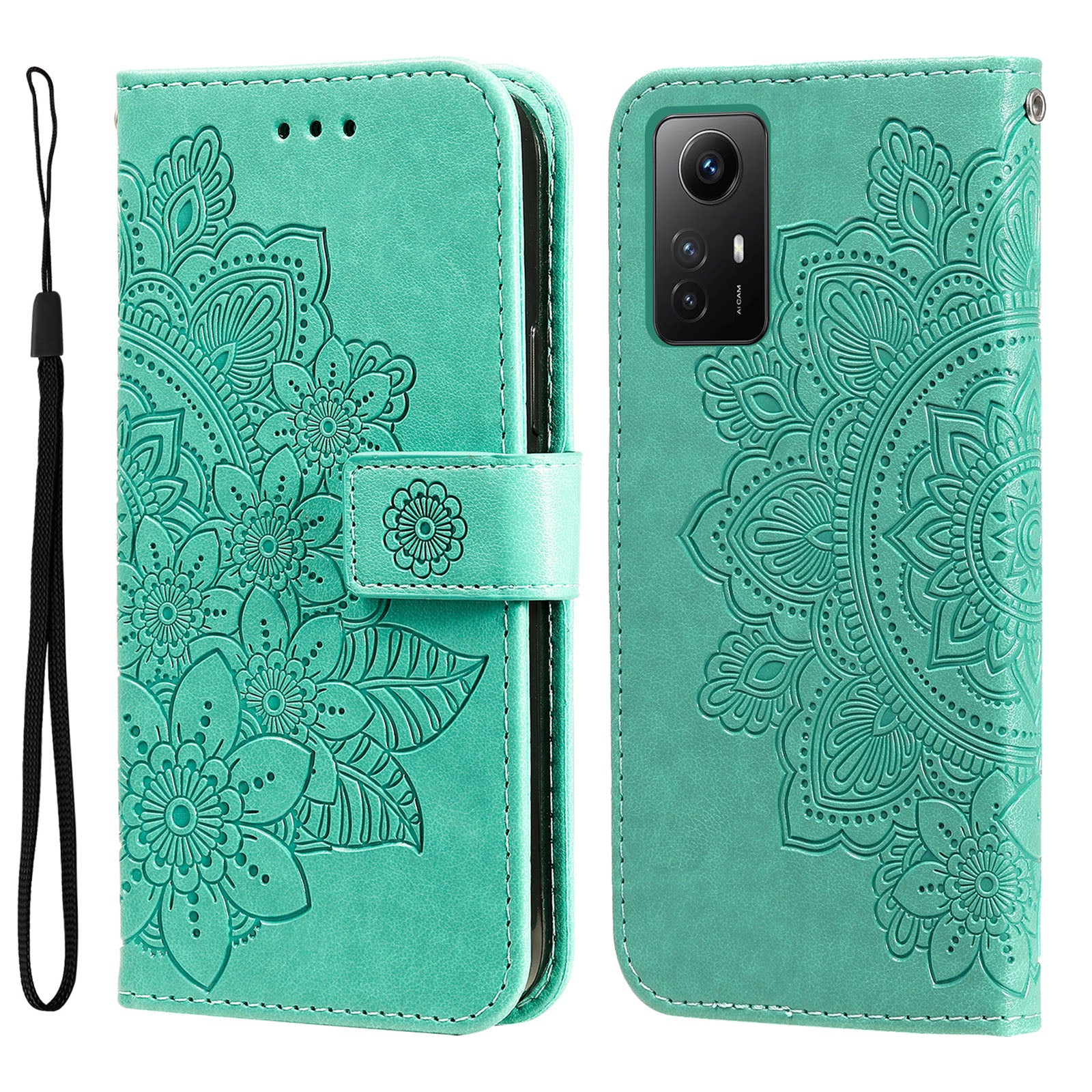 For Xiaomi Redmi Note 12S 4G Anti-Dust PU Leather Cover Flower Imprinting Phone Stand Wallet Phone Case
