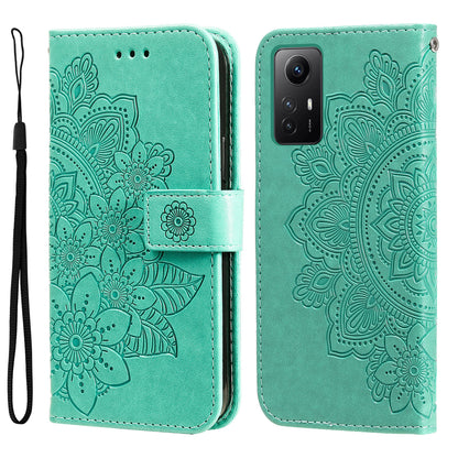 For Xiaomi Redmi Note 12S 4G Anti-Dust PU Leather Cover Flower Imprinting Phone Stand Wallet Phone Case