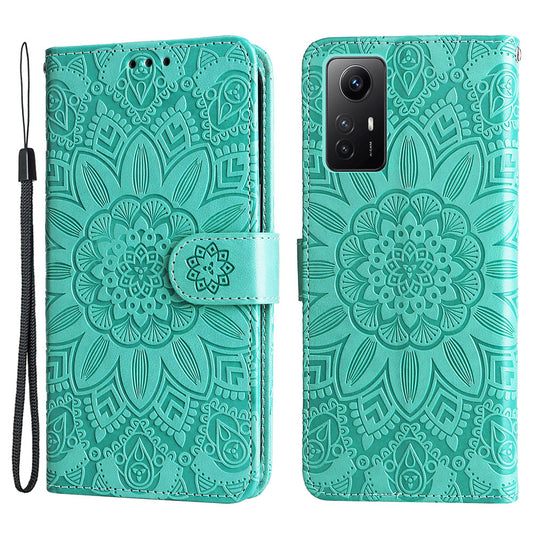 For Xiaomi Redmi Note 12S 4G Anti-Dust PU Leather Flip Phone Case Imprinted Sunflower Stand Wallet Cover