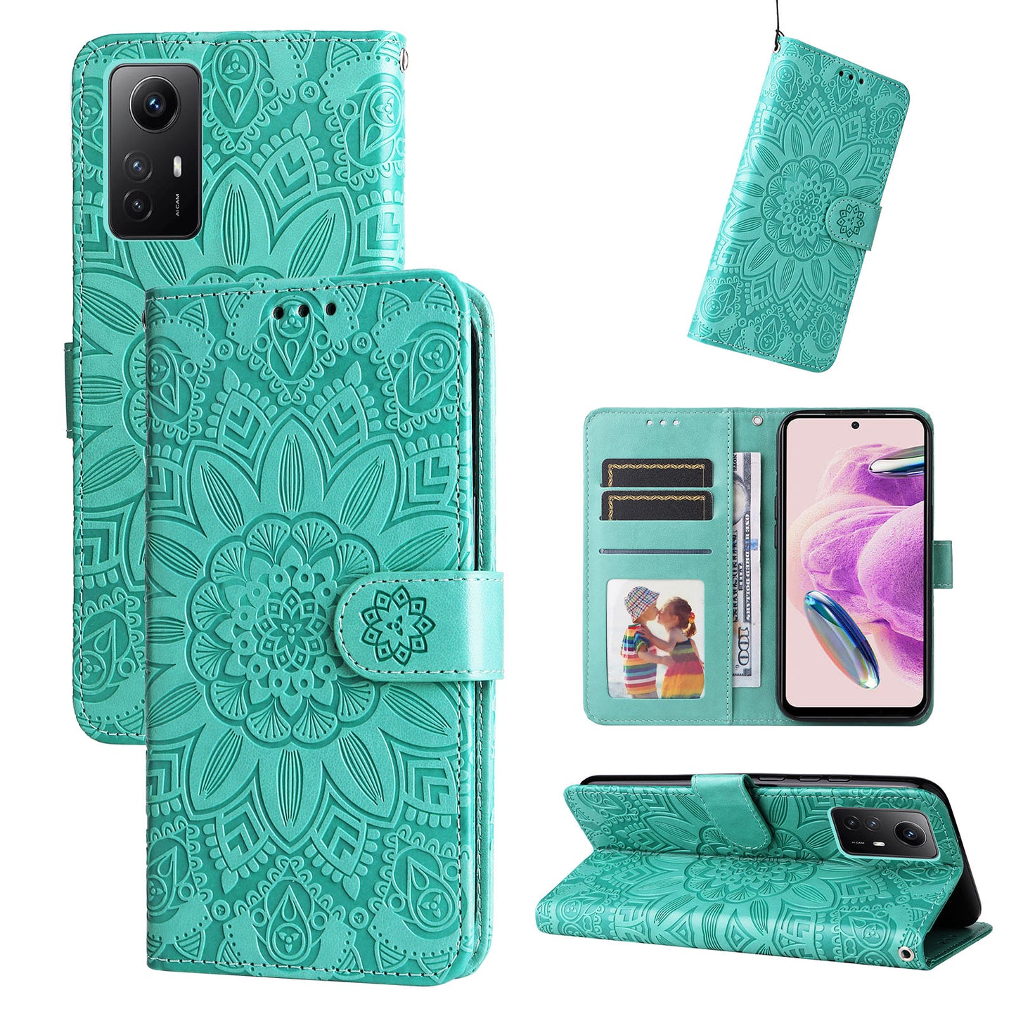 For Xiaomi Redmi Note 12S 4G Anti-Dust PU Leather Flip Phone Case Imprinted Sunflower Stand Wallet Cover