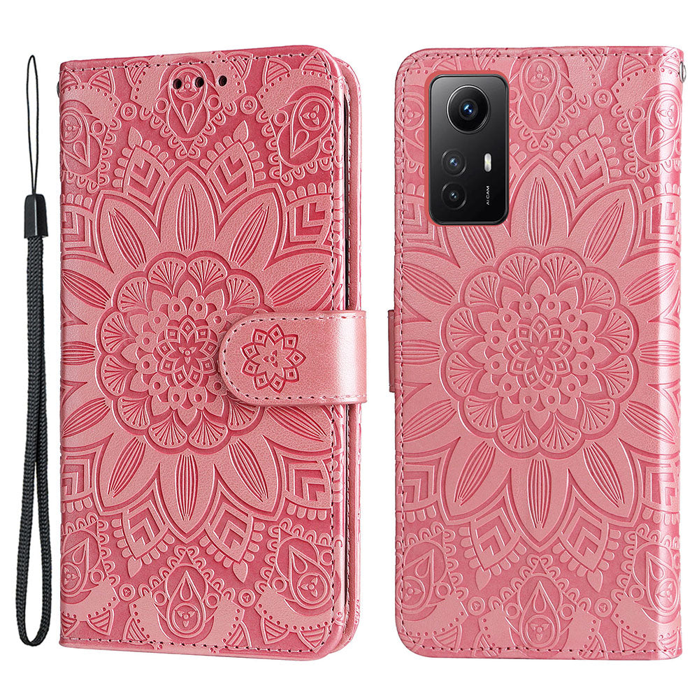 For Xiaomi Redmi Note 12S 4G Anti-Dust PU Leather Flip Phone Case Imprinted Sunflower Stand Wallet Cover