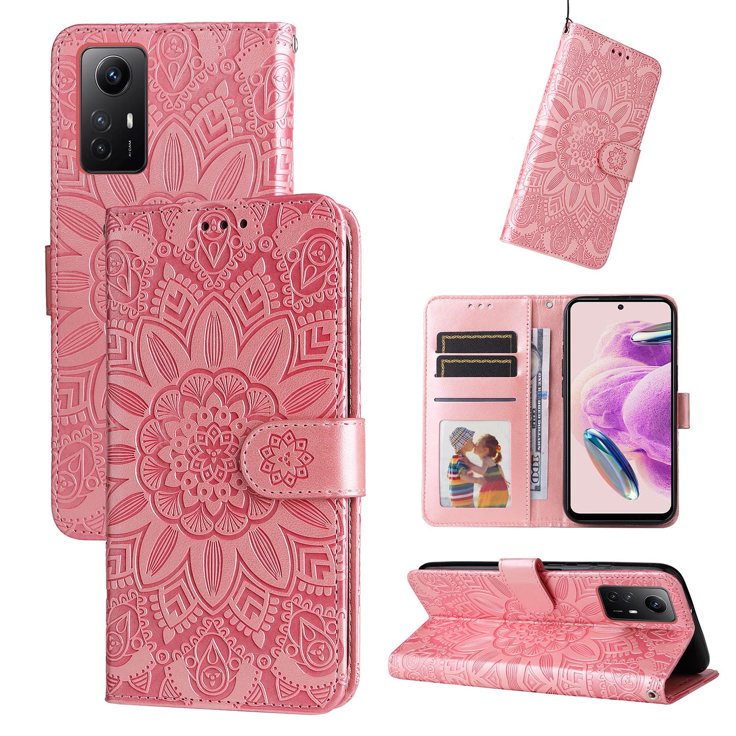 For Xiaomi Redmi Note 12S 4G Anti-Dust PU Leather Flip Phone Case Imprinted Sunflower Stand Wallet Cover