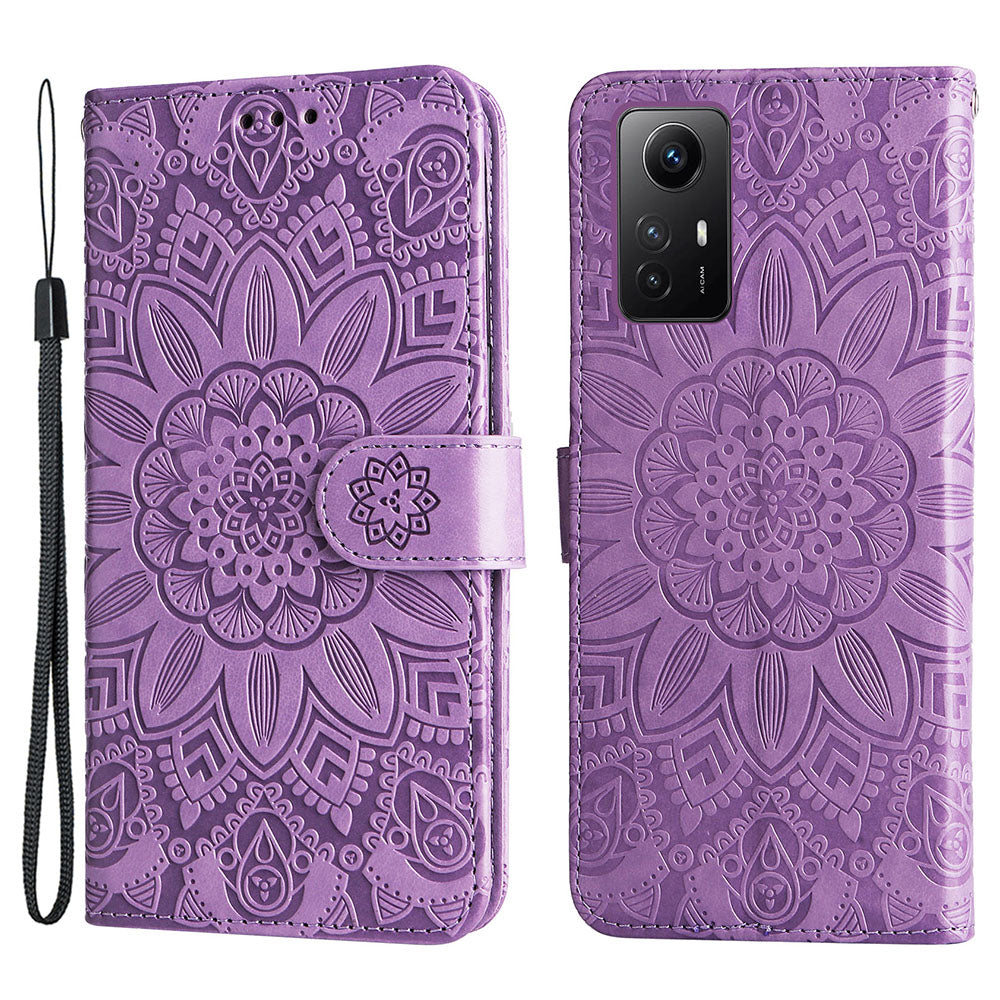 For Xiaomi Redmi Note 12S 4G Anti-Dust PU Leather Flip Phone Case Imprinted Sunflower Stand Wallet Cover