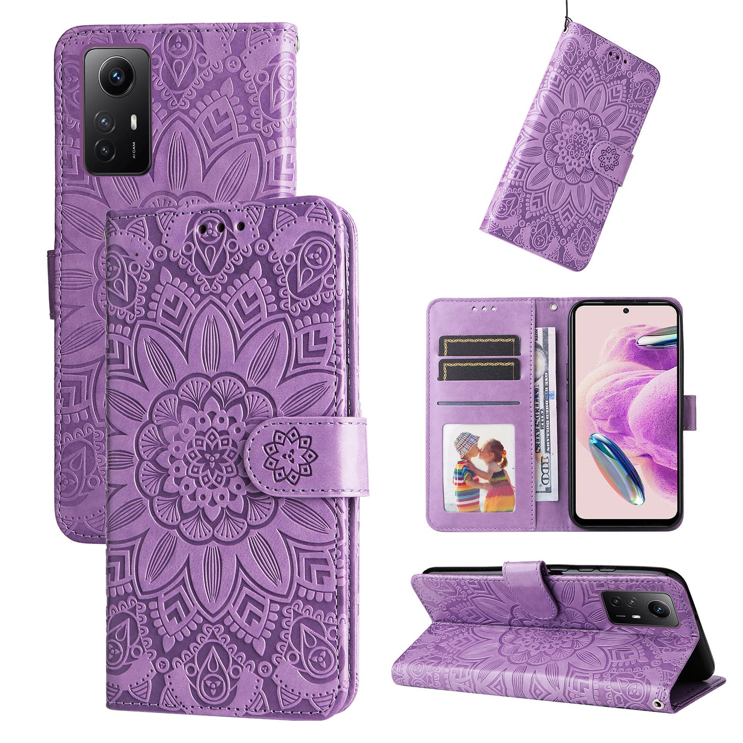 For Xiaomi Redmi Note 12S 4G Anti-Dust PU Leather Flip Phone Case Imprinted Sunflower Stand Wallet Cover