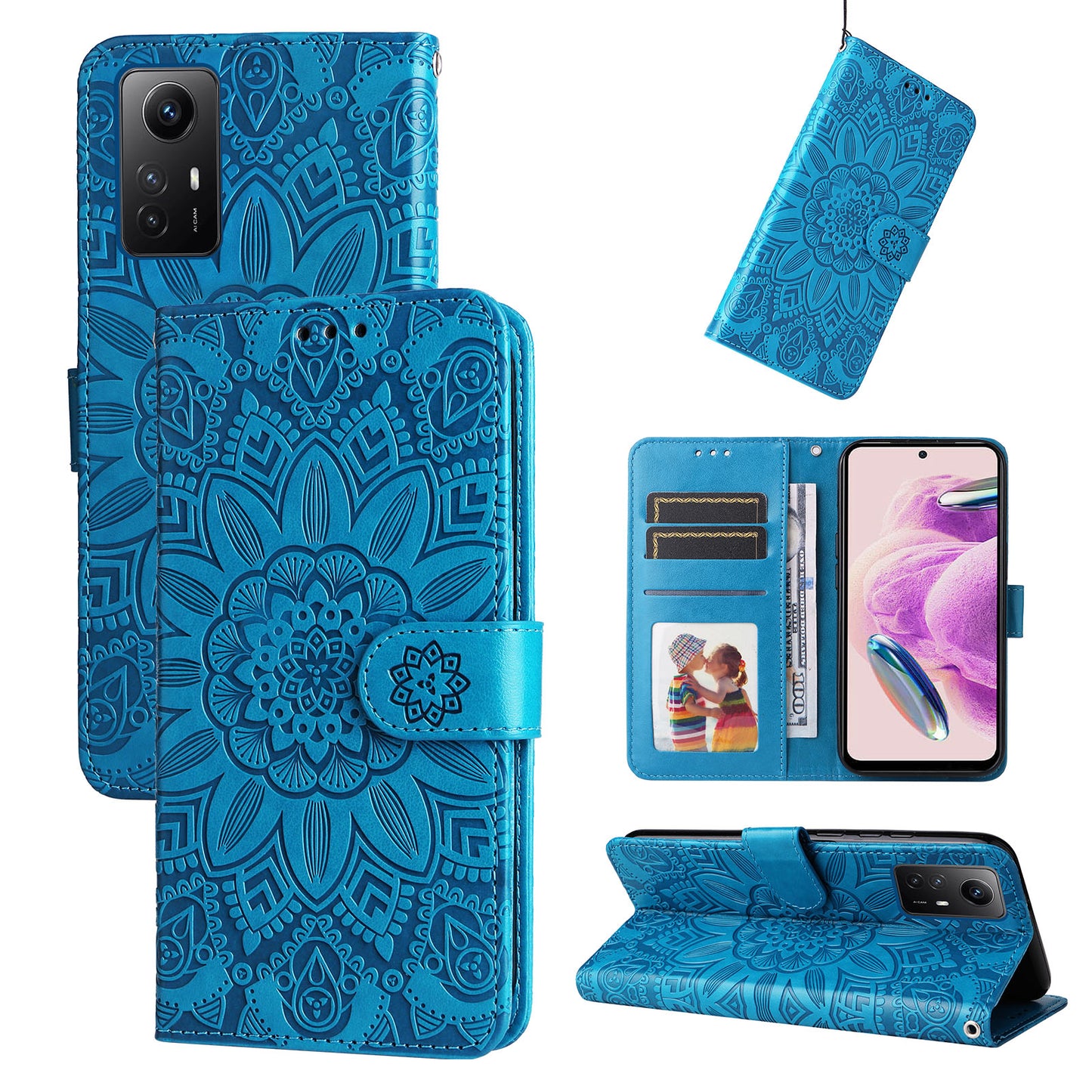 For Xiaomi Redmi Note 12S 4G Anti-Dust PU Leather Flip Phone Case Imprinted Sunflower Stand Wallet Cover