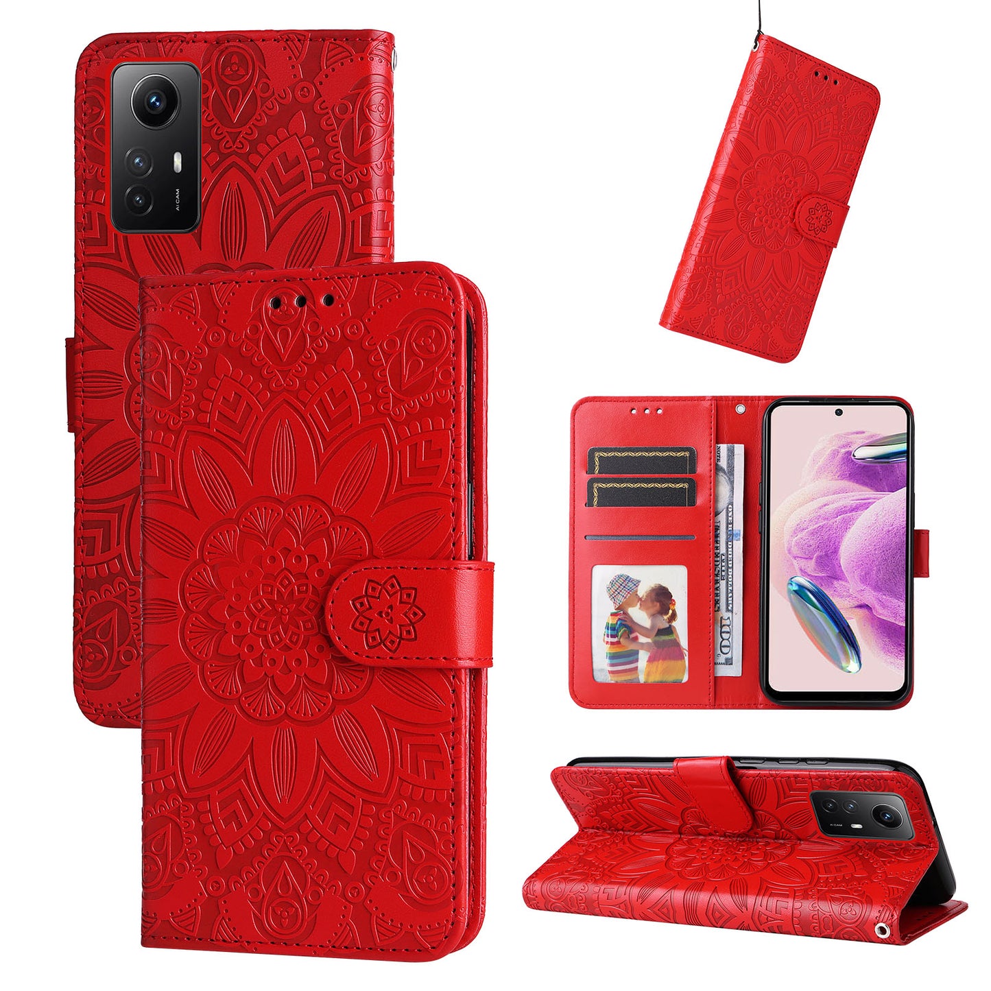 For Xiaomi Redmi Note 12S 4G Anti-Dust PU Leather Flip Phone Case Imprinted Sunflower Stand Wallet Cover
