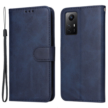 For Xiaomi Redmi Note 12S 4G Anti-Scratch PU Leather Wallet Cover Calf Texture Stand Case with Strap