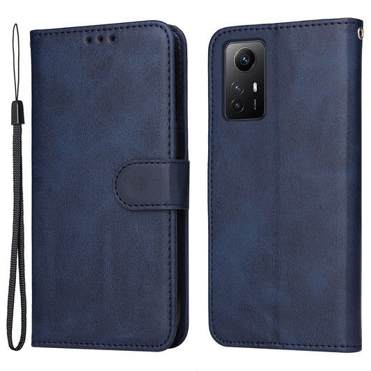 For Xiaomi Redmi Note 12S 4G Anti-Scratch PU Leather Wallet Cover Calf Texture Stand Case with Strap