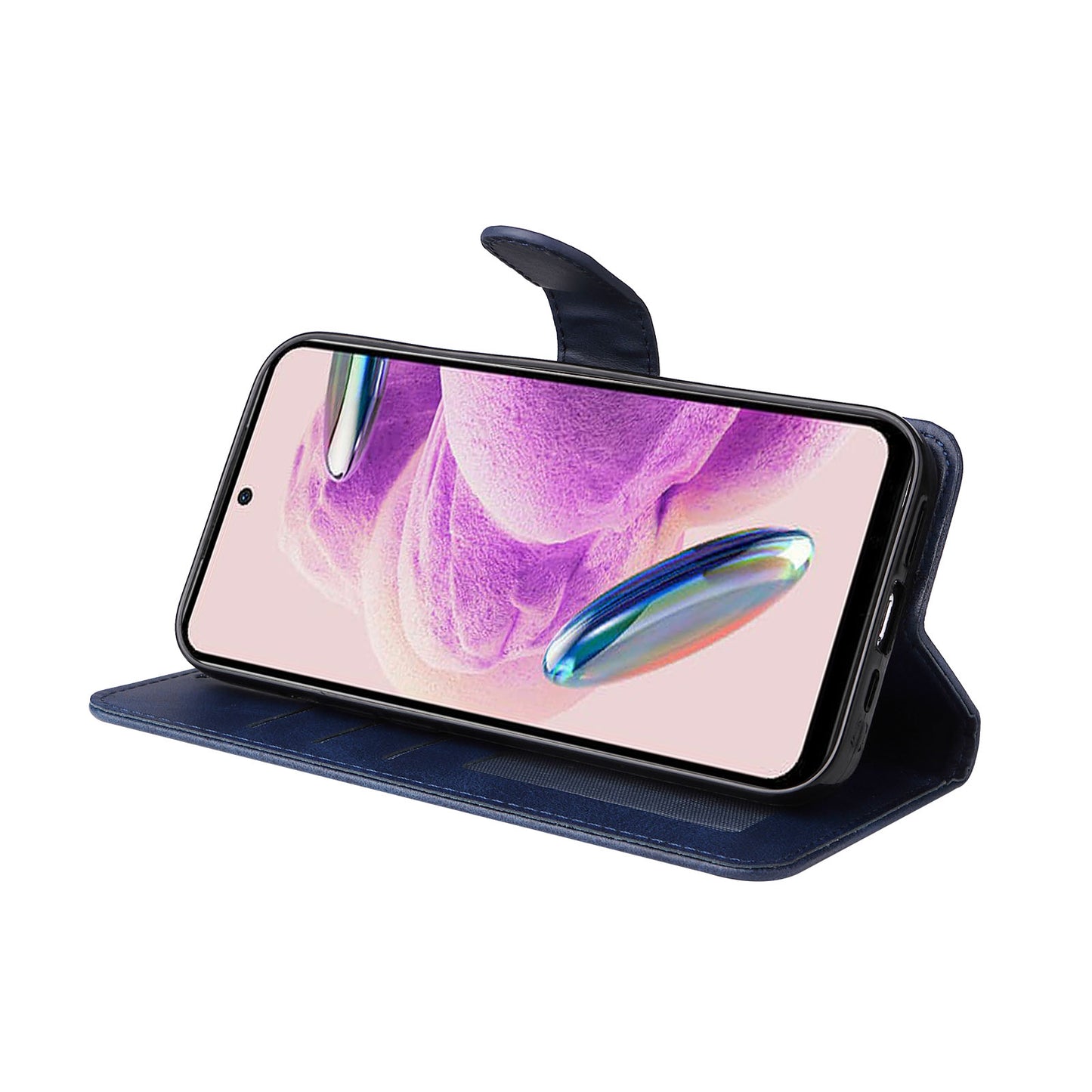 For Xiaomi Redmi Note 12S 4G Anti-Scratch PU Leather Wallet Cover Calf Texture Stand Case with Strap