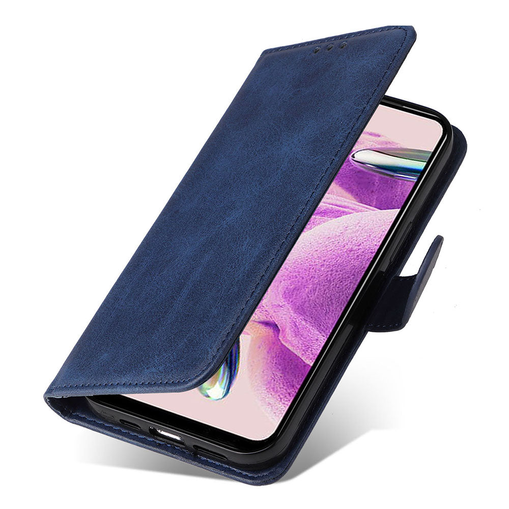 For Xiaomi Redmi Note 12S 4G Anti-Scratch PU Leather Wallet Cover Calf Texture Stand Case with Strap
