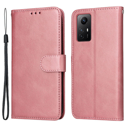 For Xiaomi Redmi Note 12S 4G Anti-Scratch PU Leather Wallet Cover Calf Texture Stand Case with Strap
