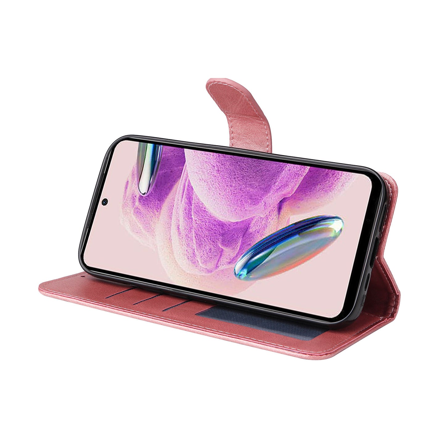 For Xiaomi Redmi Note 12S 4G Anti-Scratch PU Leather Wallet Cover Calf Texture Stand Case with Strap