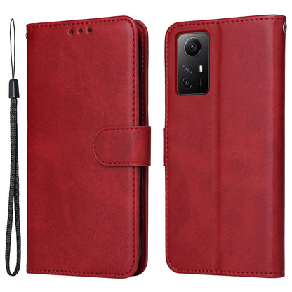 For Xiaomi Redmi Note 12S 4G Anti-Scratch PU Leather Wallet Cover Calf Texture Stand Case with Strap