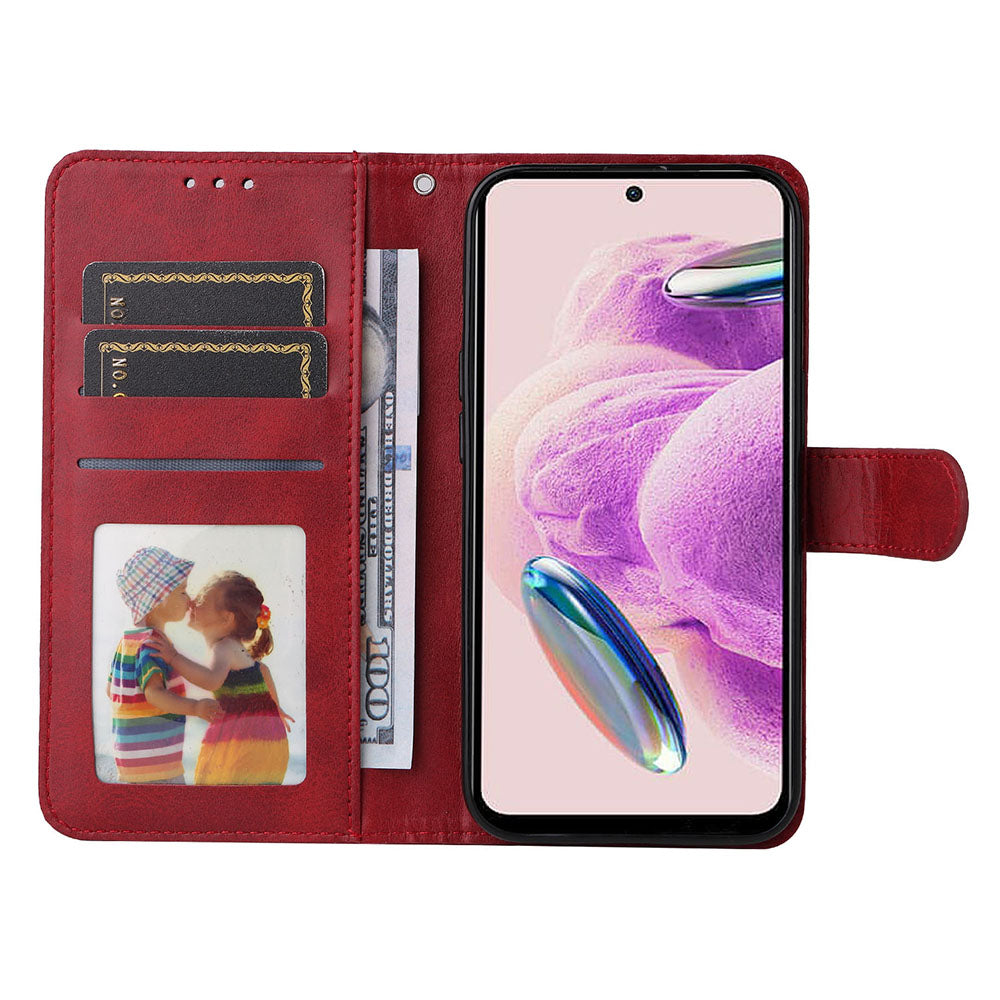 For Xiaomi Redmi Note 12S 4G Anti-Scratch PU Leather Wallet Cover Calf Texture Stand Case with Strap