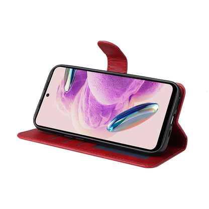 For Xiaomi Redmi Note 12S 4G Anti-Scratch PU Leather Wallet Cover Calf Texture Stand Case with Strap