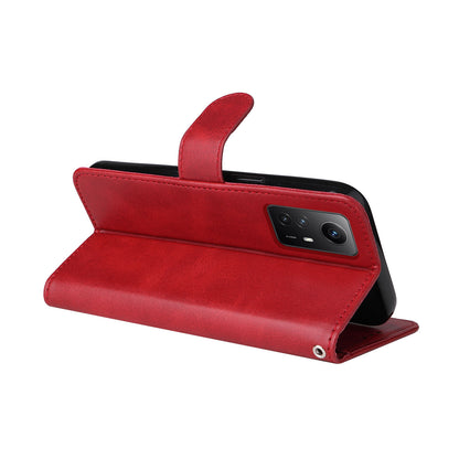 For Xiaomi Redmi Note 12S 4G Anti-Scratch PU Leather Wallet Cover Calf Texture Stand Case with Strap