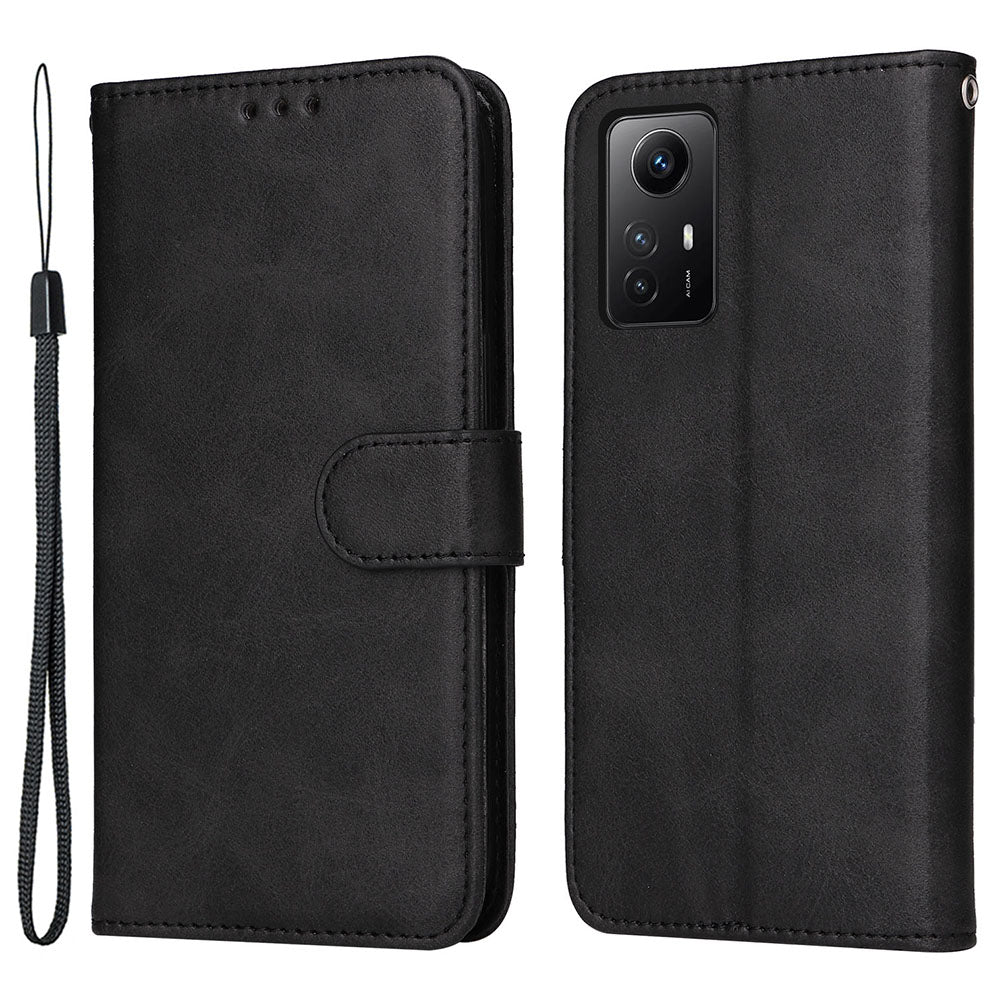 For Xiaomi Redmi Note 12S 4G Anti-Scratch PU Leather Wallet Cover Calf Texture Stand Case with Strap