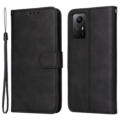 For Xiaomi Redmi Note 12S 4G Anti-Scratch PU Leather Wallet Cover Calf Texture Stand Case with Strap