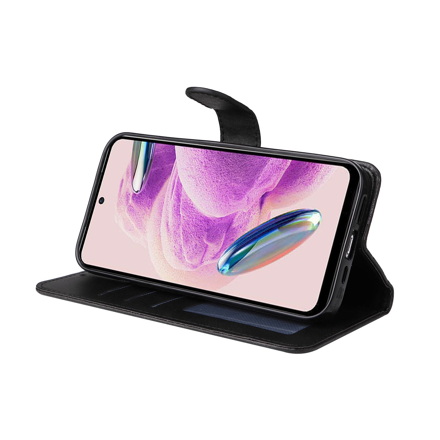 For Xiaomi Redmi Note 12S 4G Anti-Scratch PU Leather Wallet Cover Calf Texture Stand Case with Strap