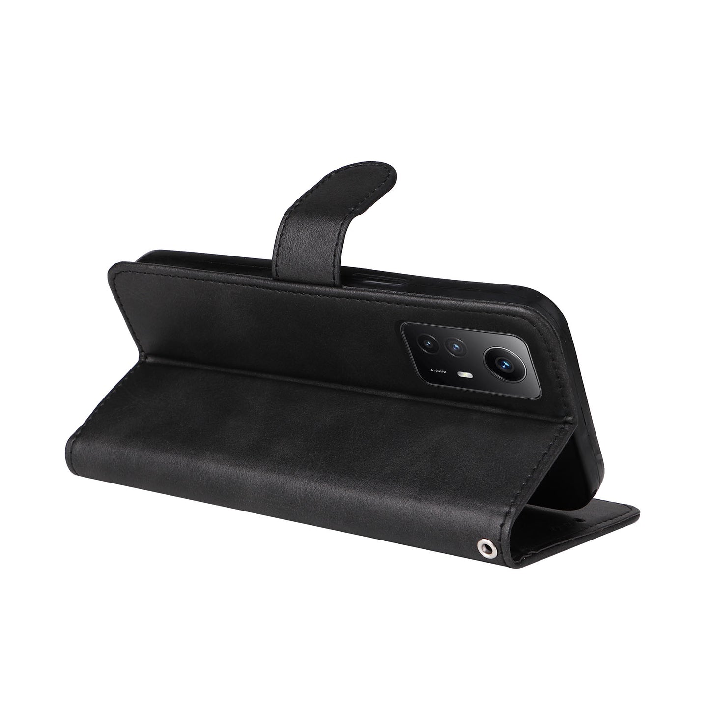 For Xiaomi Redmi Note 12S 4G Anti-Scratch PU Leather Wallet Cover Calf Texture Stand Case with Strap