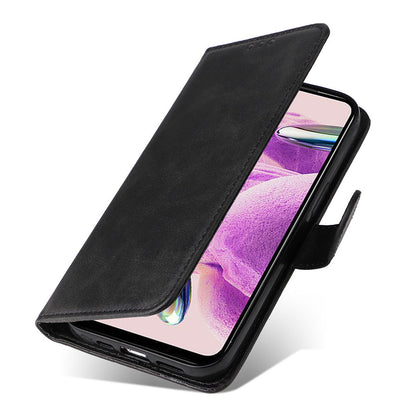 For Xiaomi Redmi Note 12S 4G Anti-Scratch PU Leather Wallet Cover Calf Texture Stand Case with Strap