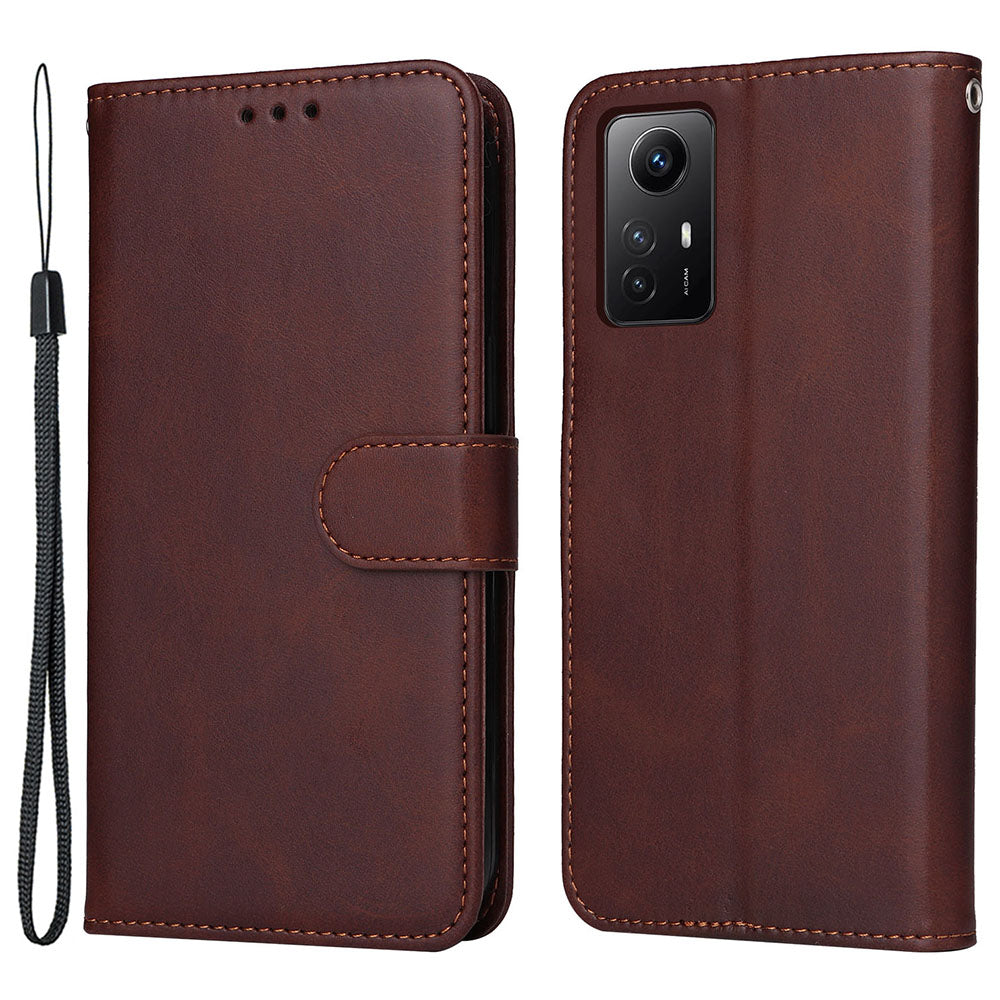 For Xiaomi Redmi Note 12S 4G Anti-Scratch PU Leather Wallet Cover Calf Texture Stand Case with Strap