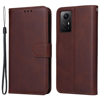 For Xiaomi Redmi Note 12S 4G Anti-Scratch PU Leather Wallet Cover Calf Texture Stand Case with Strap
