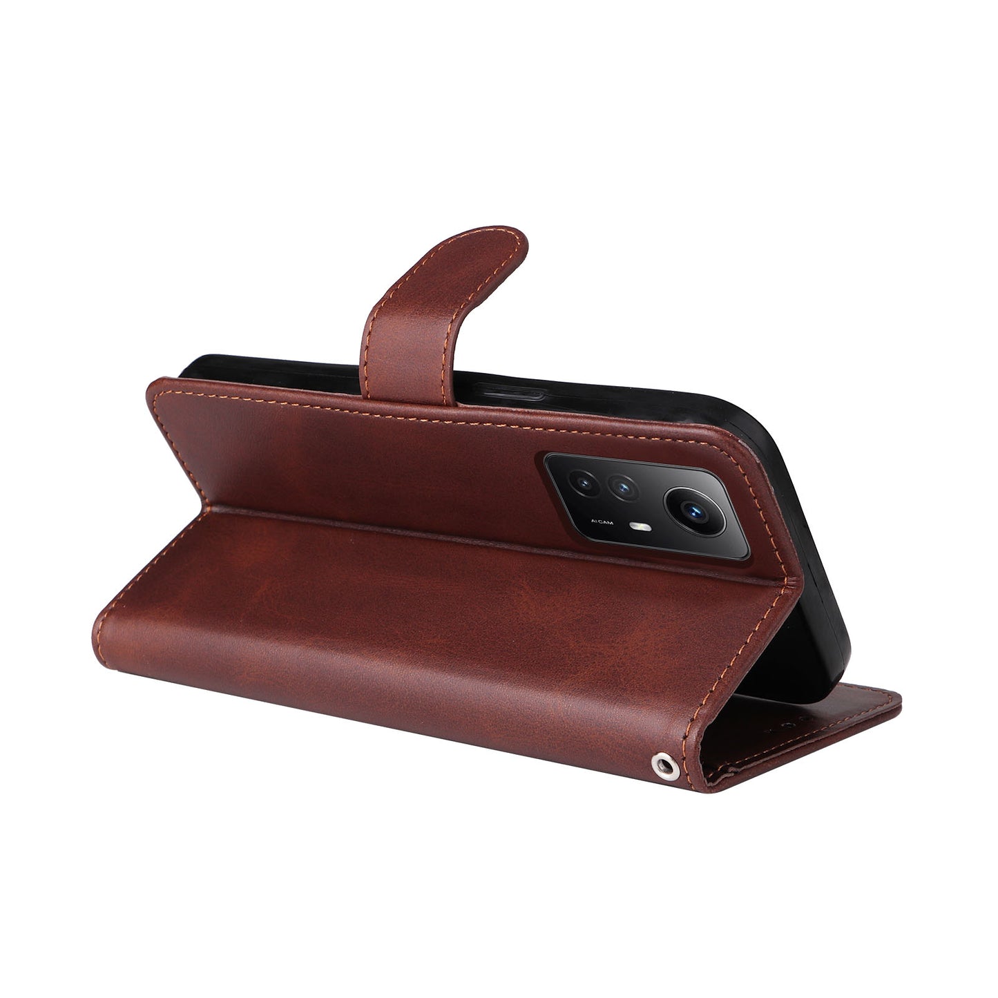 For Xiaomi Redmi Note 12S 4G Anti-Scratch PU Leather Wallet Cover Calf Texture Stand Case with Strap