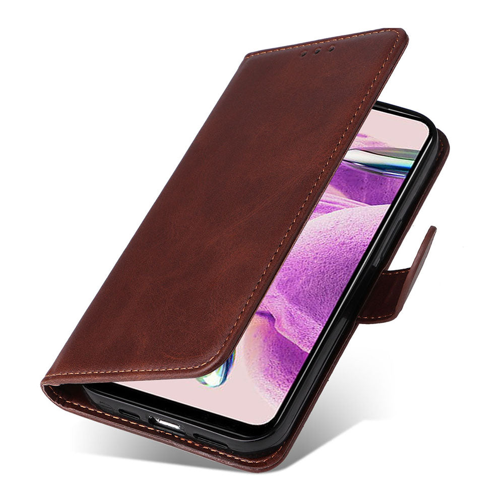 For Xiaomi Redmi Note 12S 4G Anti-Scratch PU Leather Wallet Cover Calf Texture Stand Case with Strap