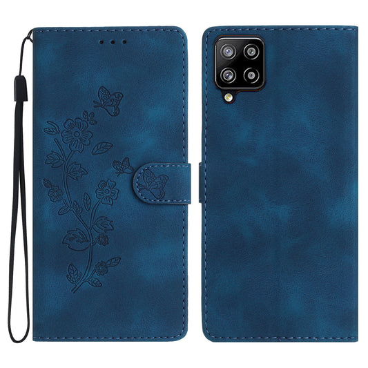 For Samsung Galaxy M53 5G Anti-drop Phone Case Imprinted Flower Wallet Stand Leather Cellphone Cover
