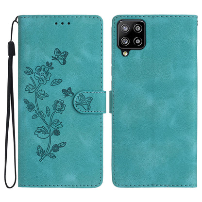 For Samsung Galaxy M53 5G Anti-drop Phone Case Imprinted Flower Wallet Stand Leather Cellphone Cover