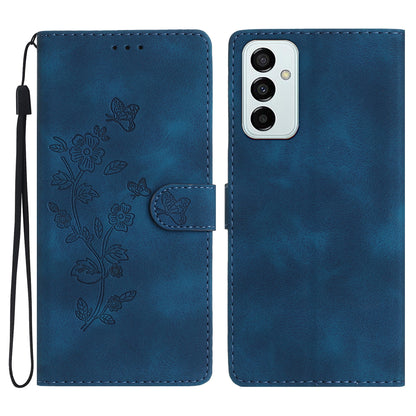 For Samsung Galaxy M52 5G Anti-drop Imprinted Flower Phone Case Wallet Stand Leather Cover