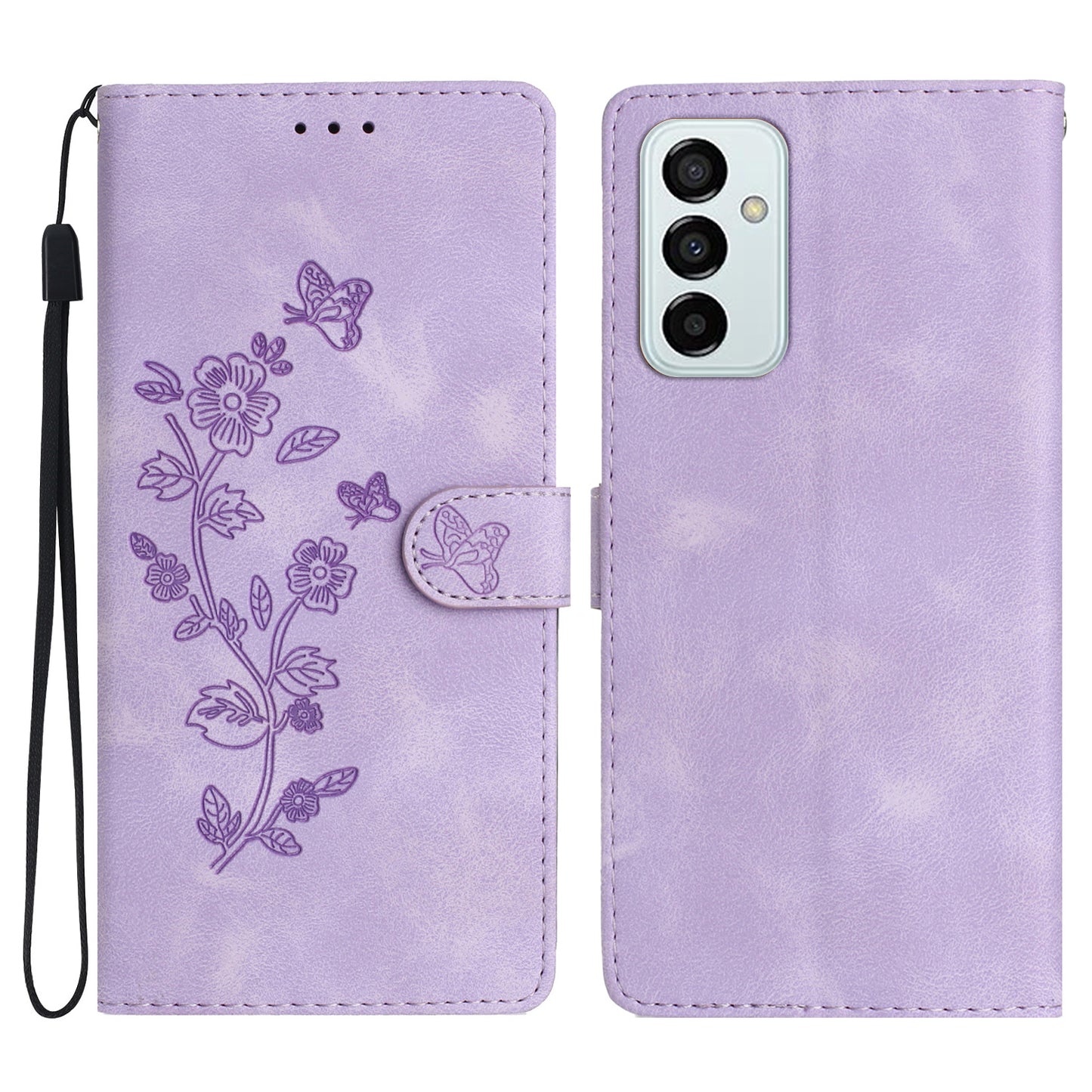 For Samsung Galaxy M52 5G Anti-drop Imprinted Flower Phone Case Wallet Stand Leather Cover