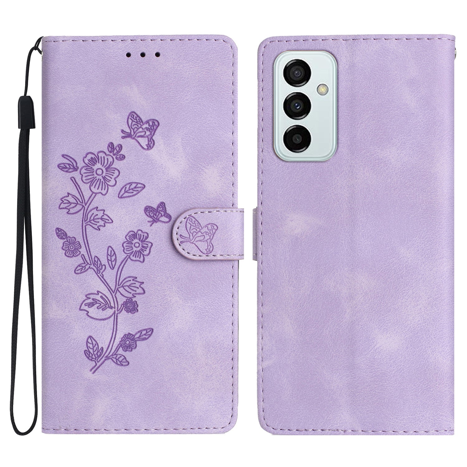 For Samsung Galaxy M52 5G Anti-drop Imprinted Flower Phone Case Wallet Stand Leather Cover