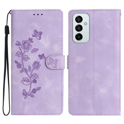 For Samsung Galaxy M52 5G Anti-drop Imprinted Flower Phone Case Wallet Stand Leather Cover