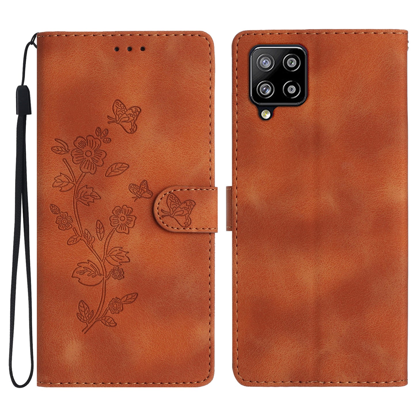 Leather Cellphone Cover for Samsung Galaxy M32 (Global Version) 4G Imprinted Flower Wallet Stand Phone Case