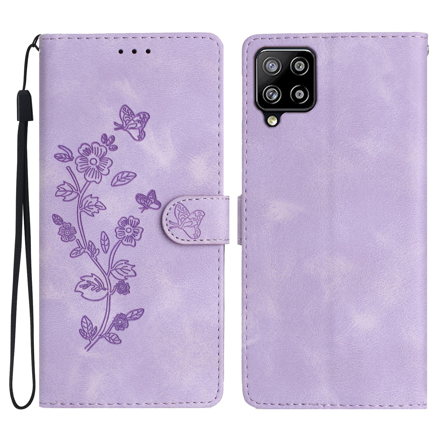 Leather Cellphone Cover for Samsung Galaxy M32 (Global Version) 4G Imprinted Flower Wallet Stand Phone Case