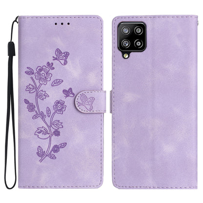 Leather Cellphone Cover for Samsung Galaxy M32 (Global Version) 4G Imprinted Flower Wallet Stand Phone Case