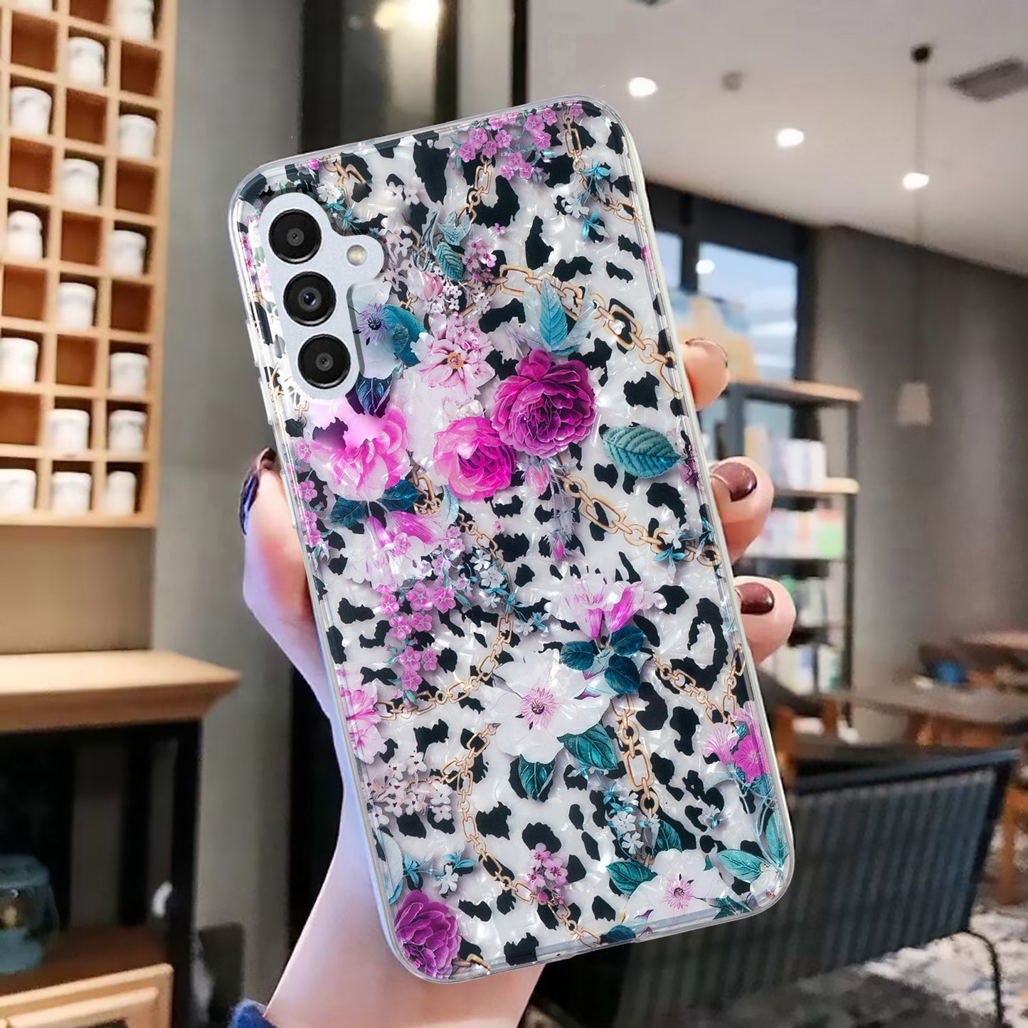 For Samsung Galaxy A04s 4G (164.7 x 76.7 x 9.1 mm) TPU Phone Case IMD Marble Flower Shell Pattern Cover