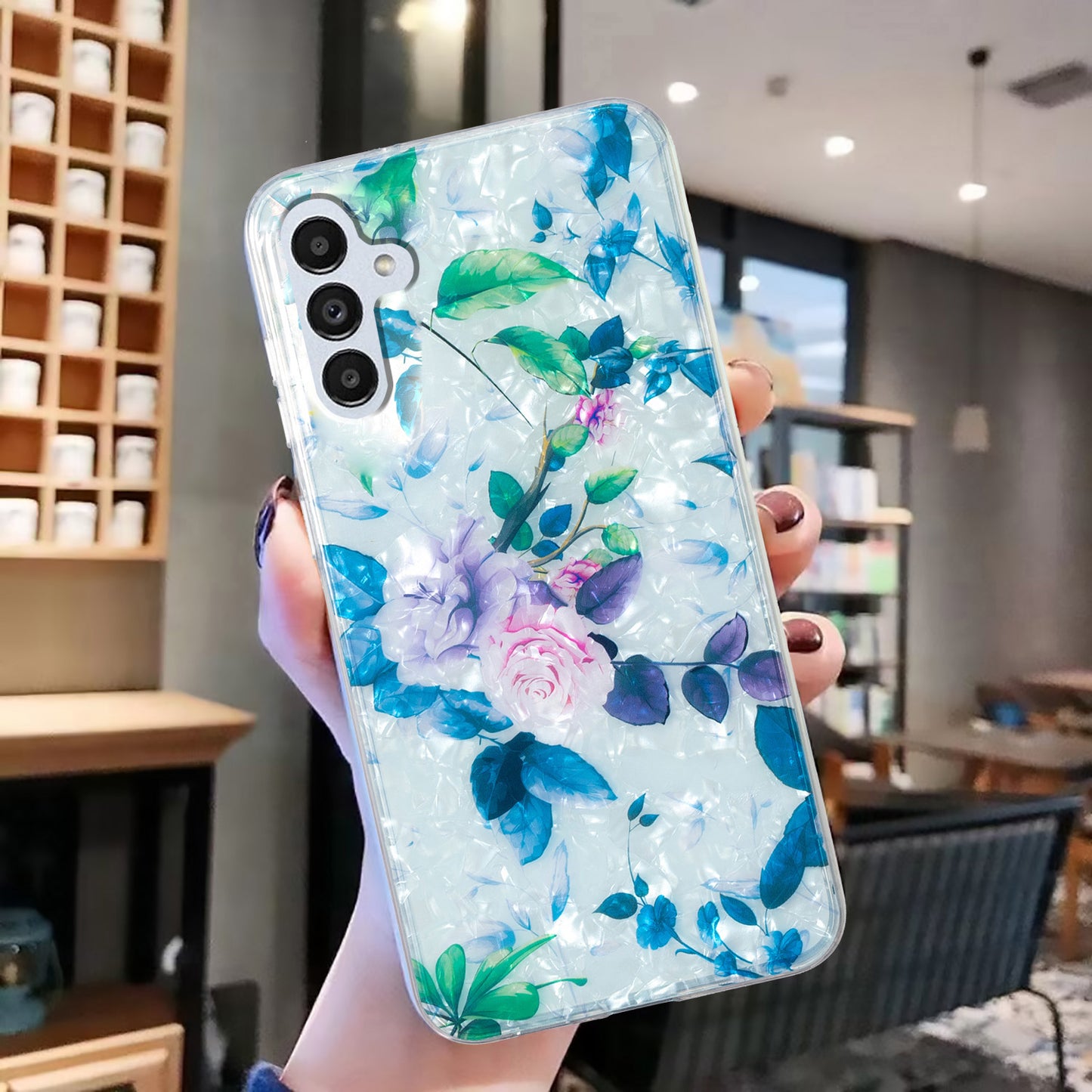 For Samsung Galaxy A04s 4G (164.7 x 76.7 x 9.1 mm) TPU Phone Case IMD Marble Flower Shell Pattern Cover