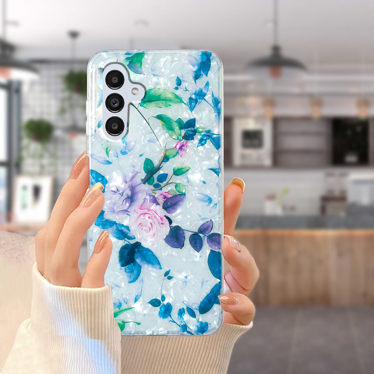 For Samsung Galaxy A04s 4G (164.7 x 76.7 x 9.1 mm) TPU Phone Case IMD Marble Flower Shell Pattern Cover