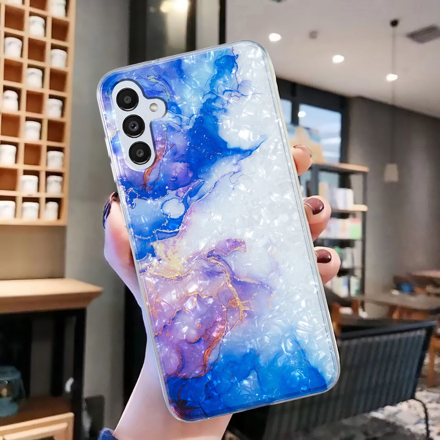 For Samsung Galaxy A04s 4G (164.7 x 76.7 x 9.1 mm) TPU Phone Case IMD Marble Flower Shell Pattern Cover