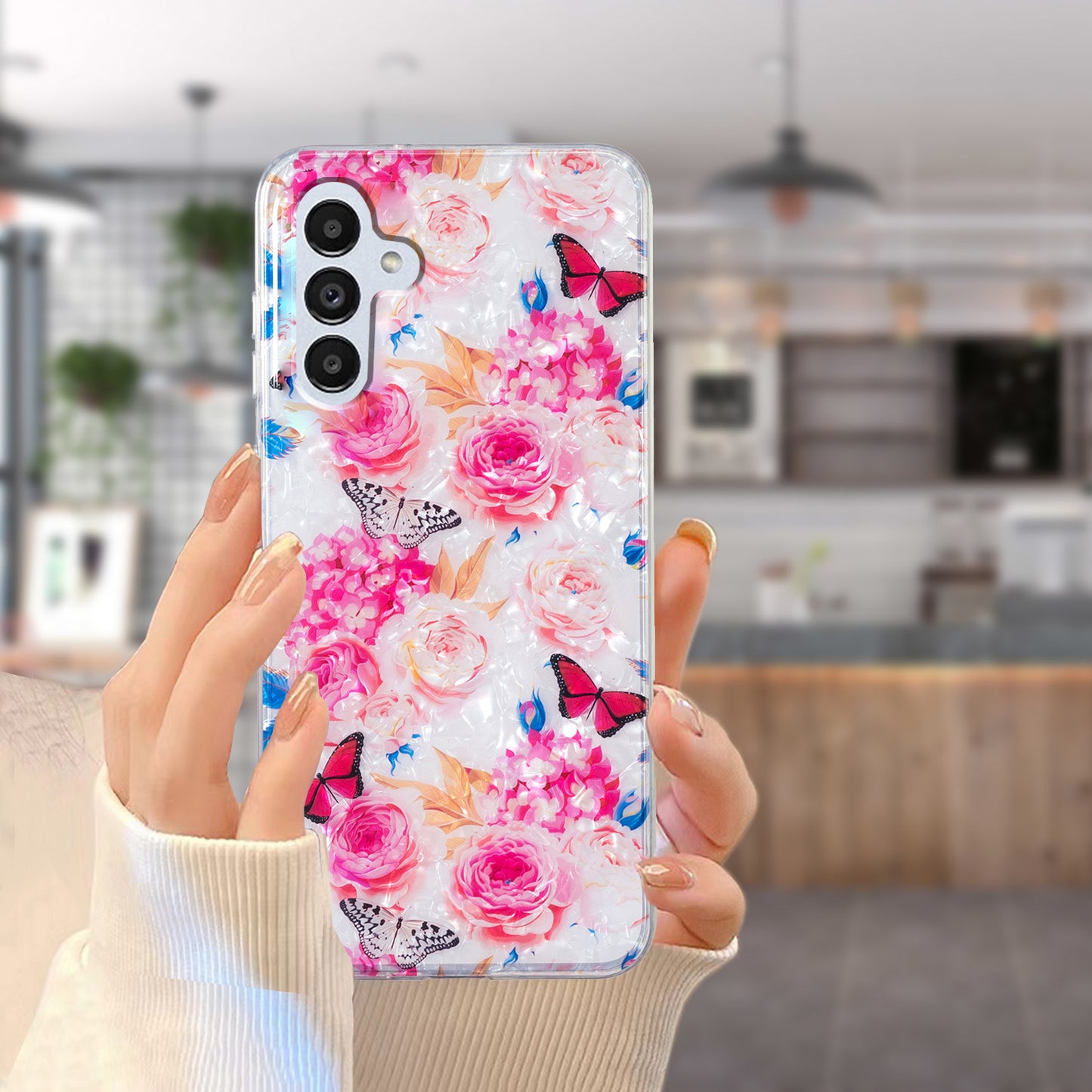 For Samsung Galaxy A04s 4G (164.7 x 76.7 x 9.1 mm) TPU Phone Case IMD Marble Flower Shell Pattern Cover